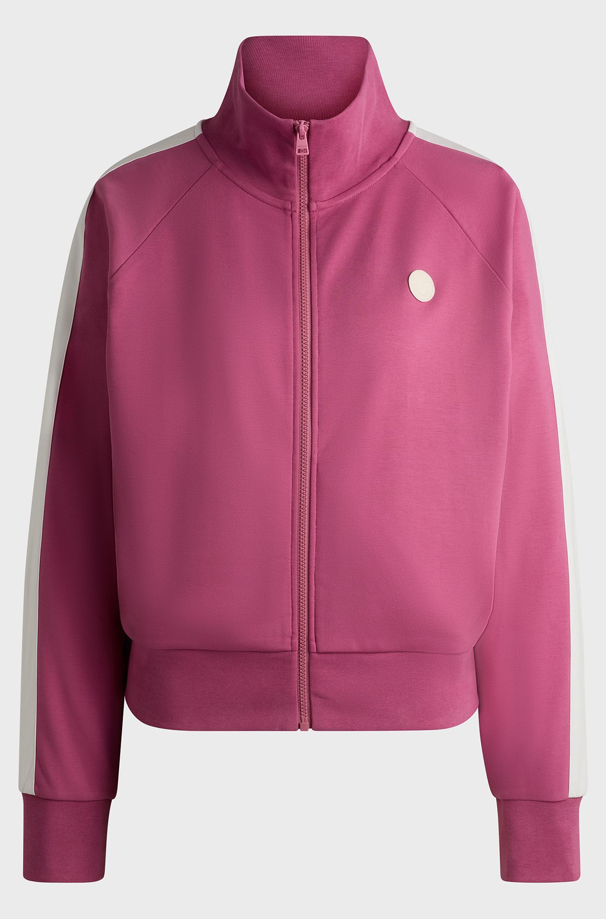 Stretch-cotton zip-up sweatshirt with logo badge, Pink