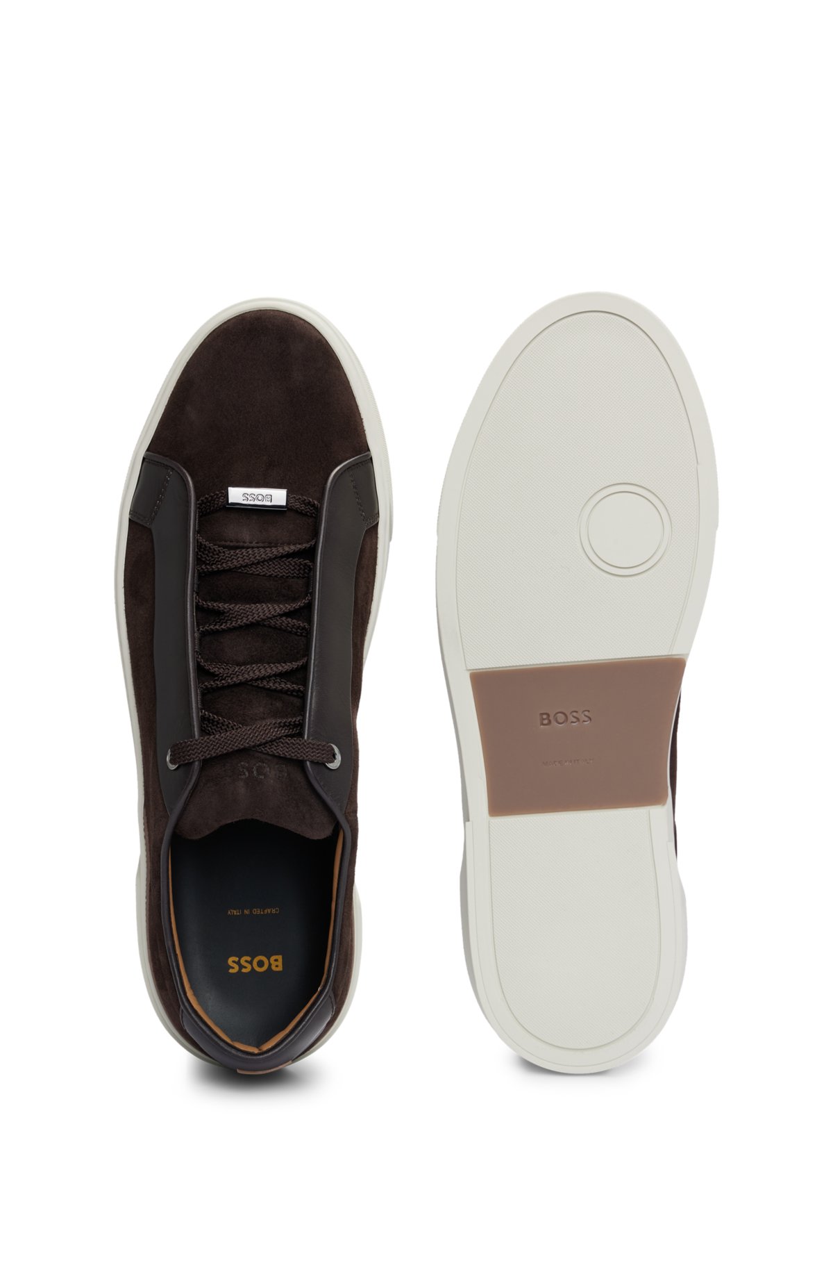 Gary Italian-made trainers in leather and suede, Dark Brown