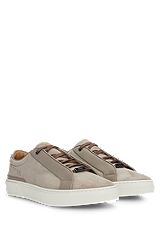 Gary Italian-made trainers in leather and suede, Grey