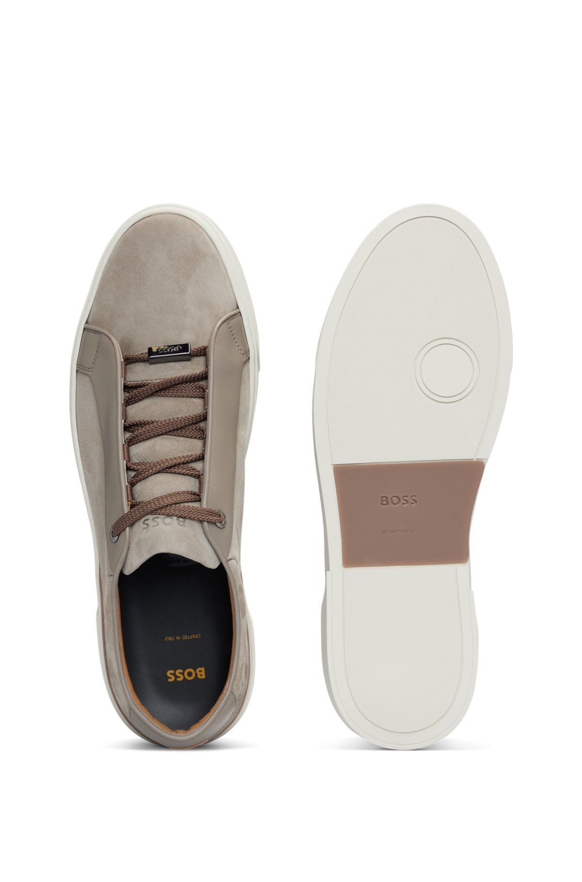 Gary Italian-made trainers in leather and suede, Grey
