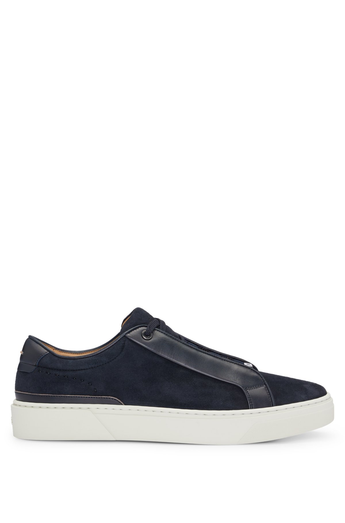 Gary Italian-made trainers in leather and suede, Dark Blue