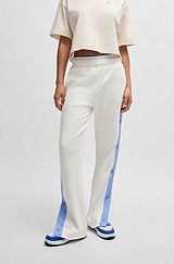 Stretch-cotton tracksuit bottoms with side tape, White
