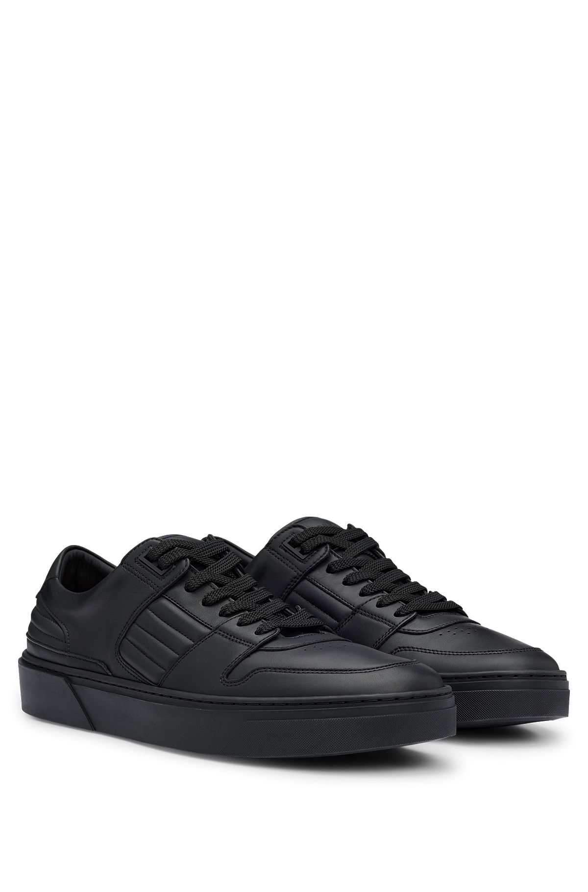 Porsche x BOSS leather trainers with padded details, Black