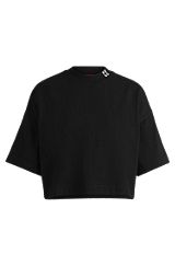 Cotton-jersey relaxed-fit cropped T-shirt with stacked logo, Black