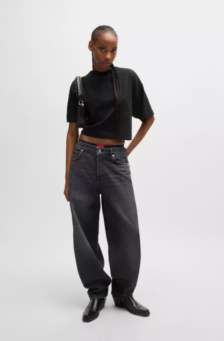 Cotton-jersey relaxed-fit cropped T-shirt with stacked logo