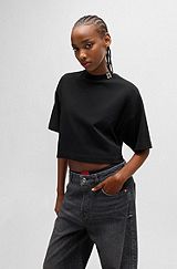 Cotton-jersey relaxed-fit cropped T-shirt with stacked logo, Black