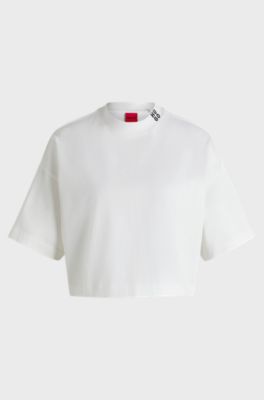 コットンジャージー リラックスフィット クロップドTシャツ スタックロゴ, ホワイト