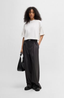 Cotton-jersey relaxed-fit cropped T-shirt with stacked logo, White