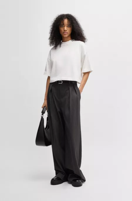 Cotton-jersey relaxed-fit cropped T-shirt with stacked logo