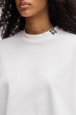 コットンジャージー リラックスフィット クロップドTシャツ スタックロゴ, ホワイト