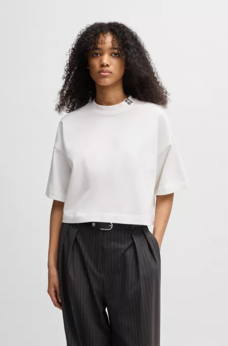 Cotton-jersey relaxed-fit cropped T-shirt with stacked logo