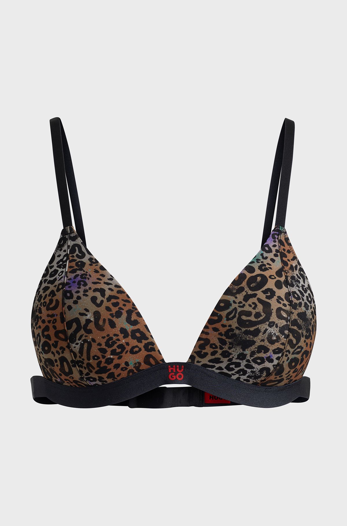 Leopard-print triangle bra with stacked logo, Patterned