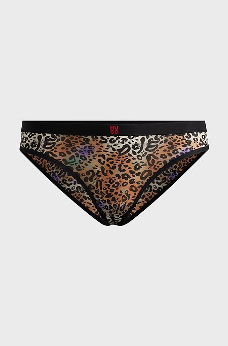 Leopard-print briefs with logo waistband, Brown Patterned