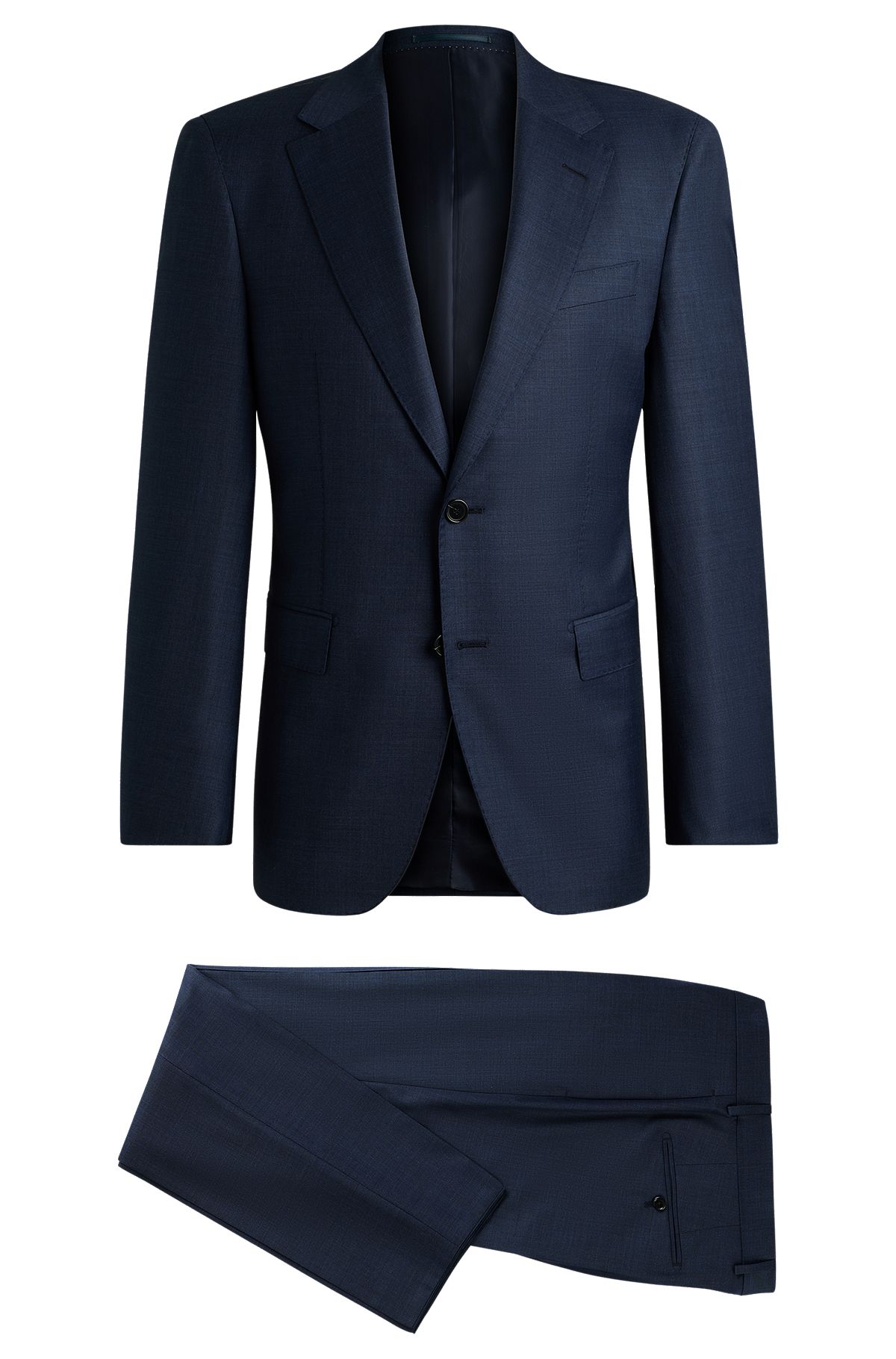 Regular-fit suit in micro-patterned virgin-wool serge, Dark Blue