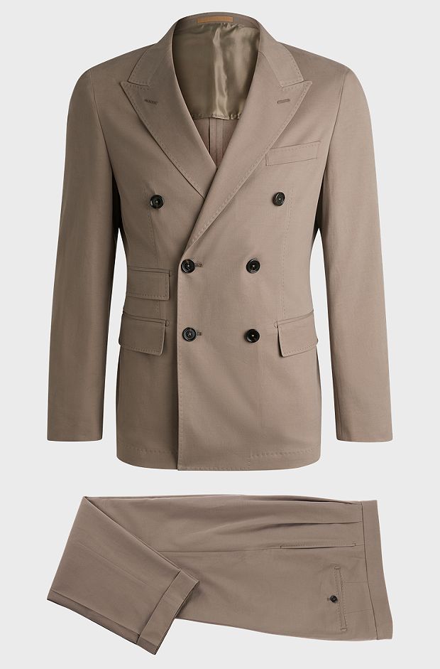 Slim-fit suit in stretch cotton with cashmere, Light Green