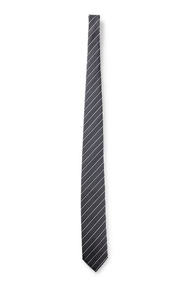 Striped tie in a jacquard-woven blend with silk, Grey