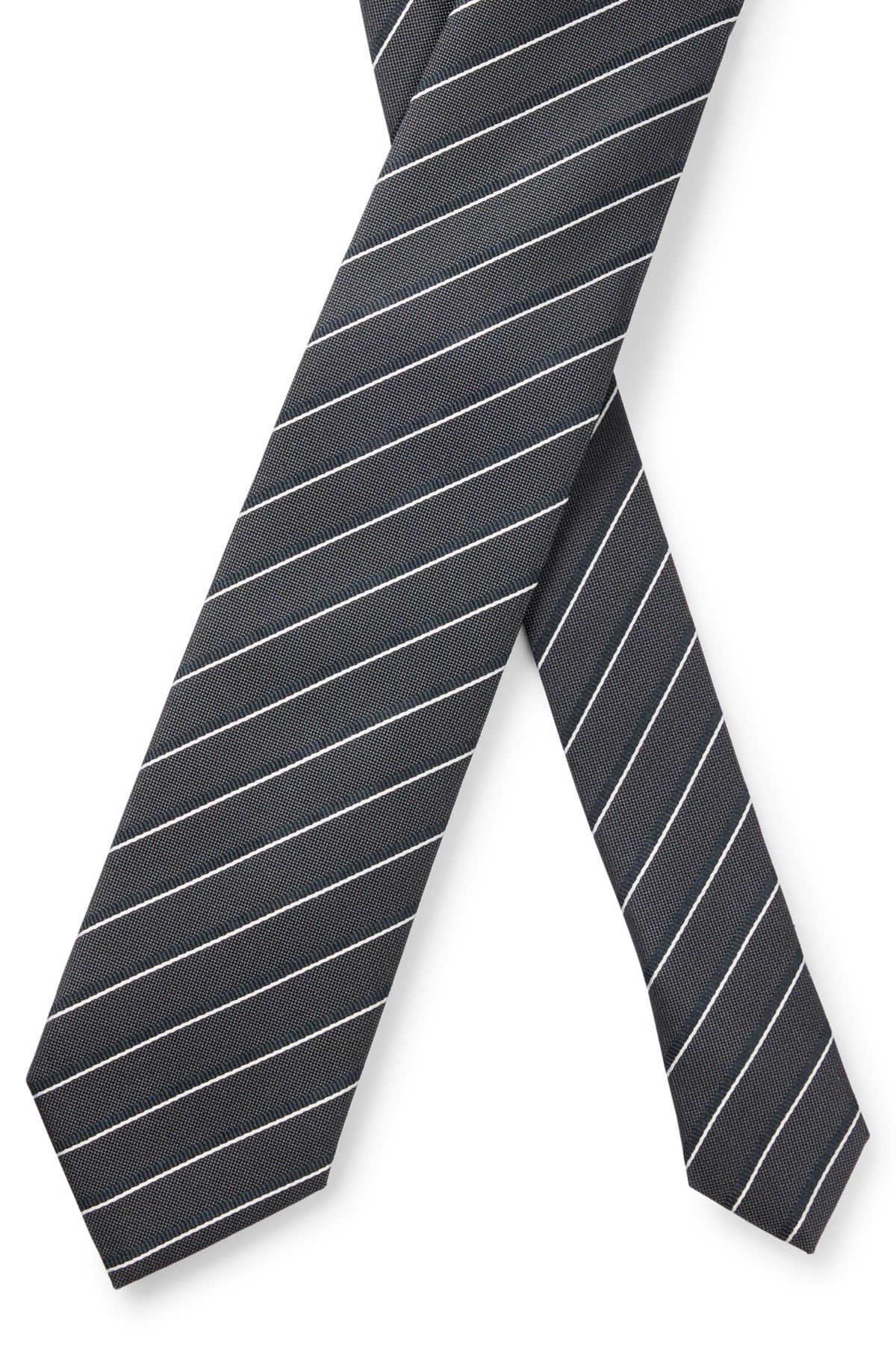 Striped tie in a jacquard-woven blend with silk, Grey