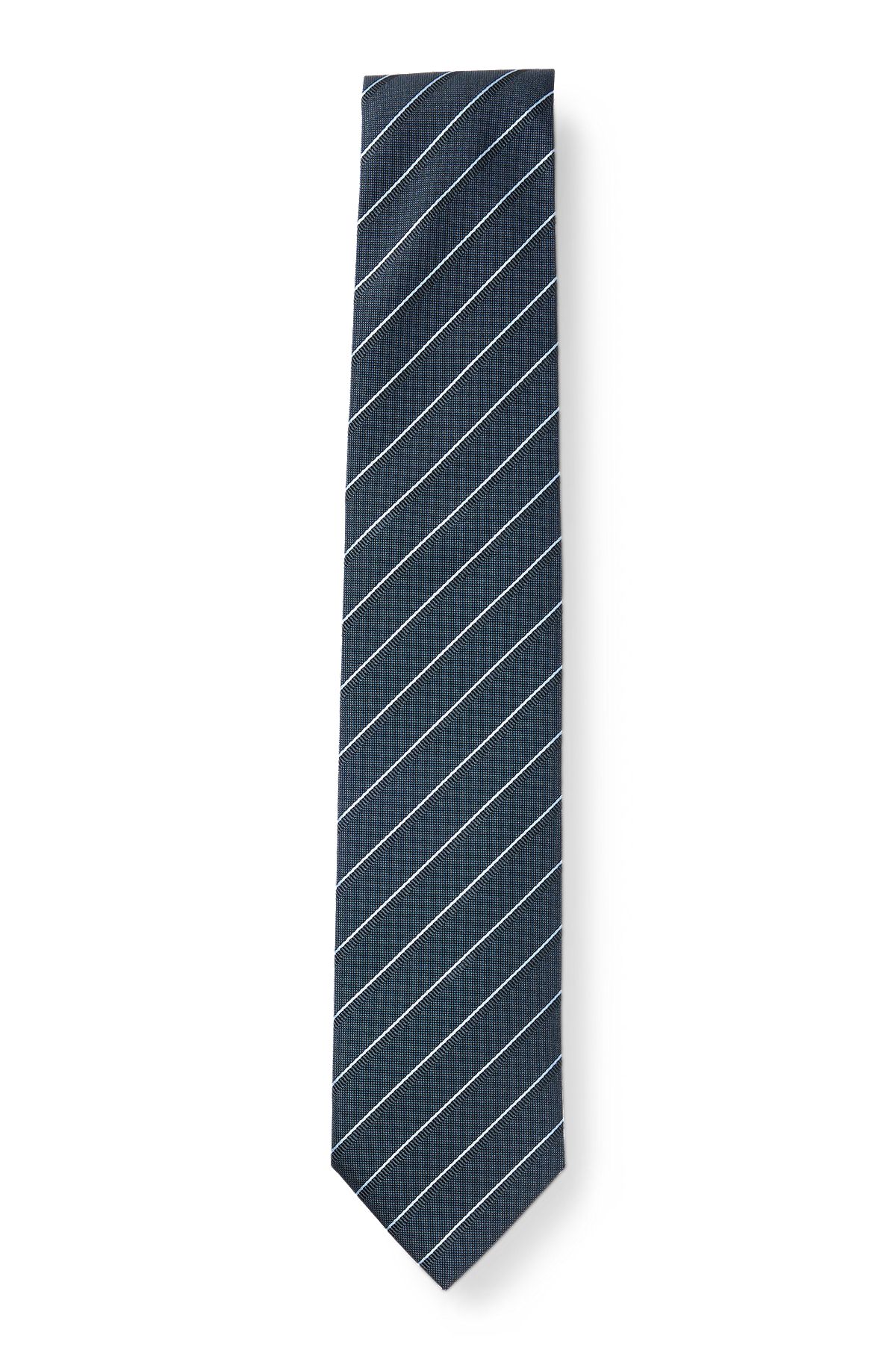 Striped tie in a jacquard-woven blend with silk, Dark Blue