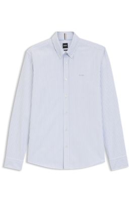 Slim-fit shirt in striped Oxford cotton, Light Blue