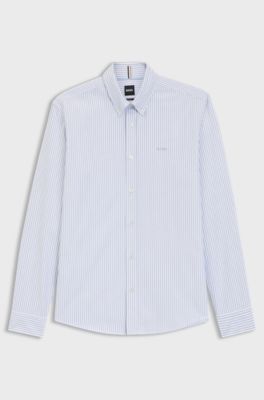Slim-fit shirt in striped Oxford cotton, Blue