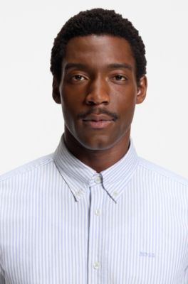 Slim-fit shirt in striped Oxford cotton, Light Blue