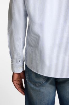 Slim-fit shirt in striped Oxford cotton, Light Blue