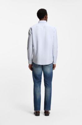 Slim-fit shirt in striped Oxford cotton, Light Blue