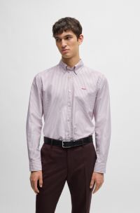 Camisa slim fit en algodón Oxford a rayas, Rojo oscuro