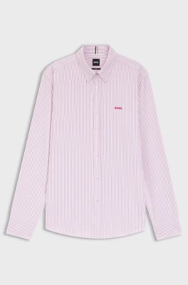 Slim-fit shirt in striped Oxford cotton, Pink