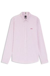 Slim-fit shirt in striped Oxford cotton, Pink