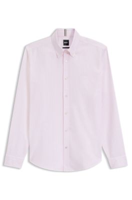 Slim-fit shirt in striped Oxford cotton, White Patterned