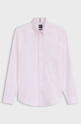 Slim-fit shirt in striped Oxford cotton, White Patterned