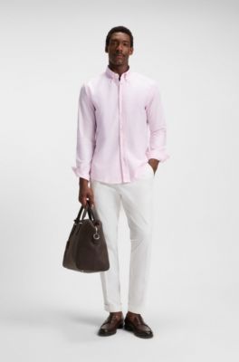 Slim-fit shirt in striped Oxford cotton, White Patterned