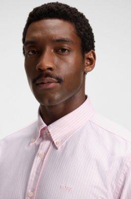 Slim-fit shirt in striped Oxford cotton, White Patterned