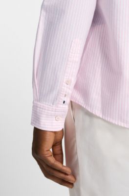 Slim-fit shirt in striped Oxford cotton, White Patterned
