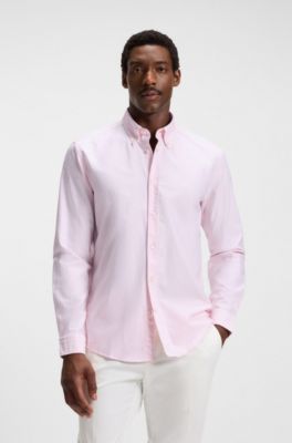 Slim-fit shirt in striped Oxford cotton, White Patterned