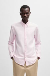Slim-fit shirt in striped Oxford cotton, White Patterned