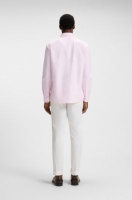 Slim-fit shirt in striped Oxford cotton, White Patterned