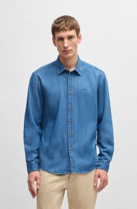 Regular-fit shirt in blue denim, Dark Blue