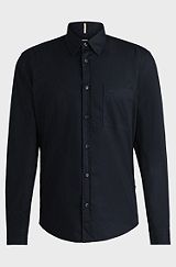 Regular-fit shirt in washed cotton twill, Dark Blue