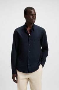 Regular-fit overhemd van gewassen katoenen twill, Donkerblauw