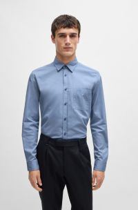 Camisa regular fit en sarga de algodón lavado, Celeste