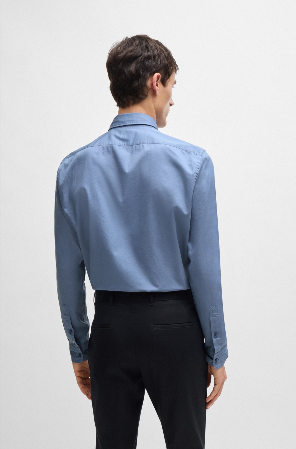 Regular-fit shirt in washed cotton twill, Light Blue