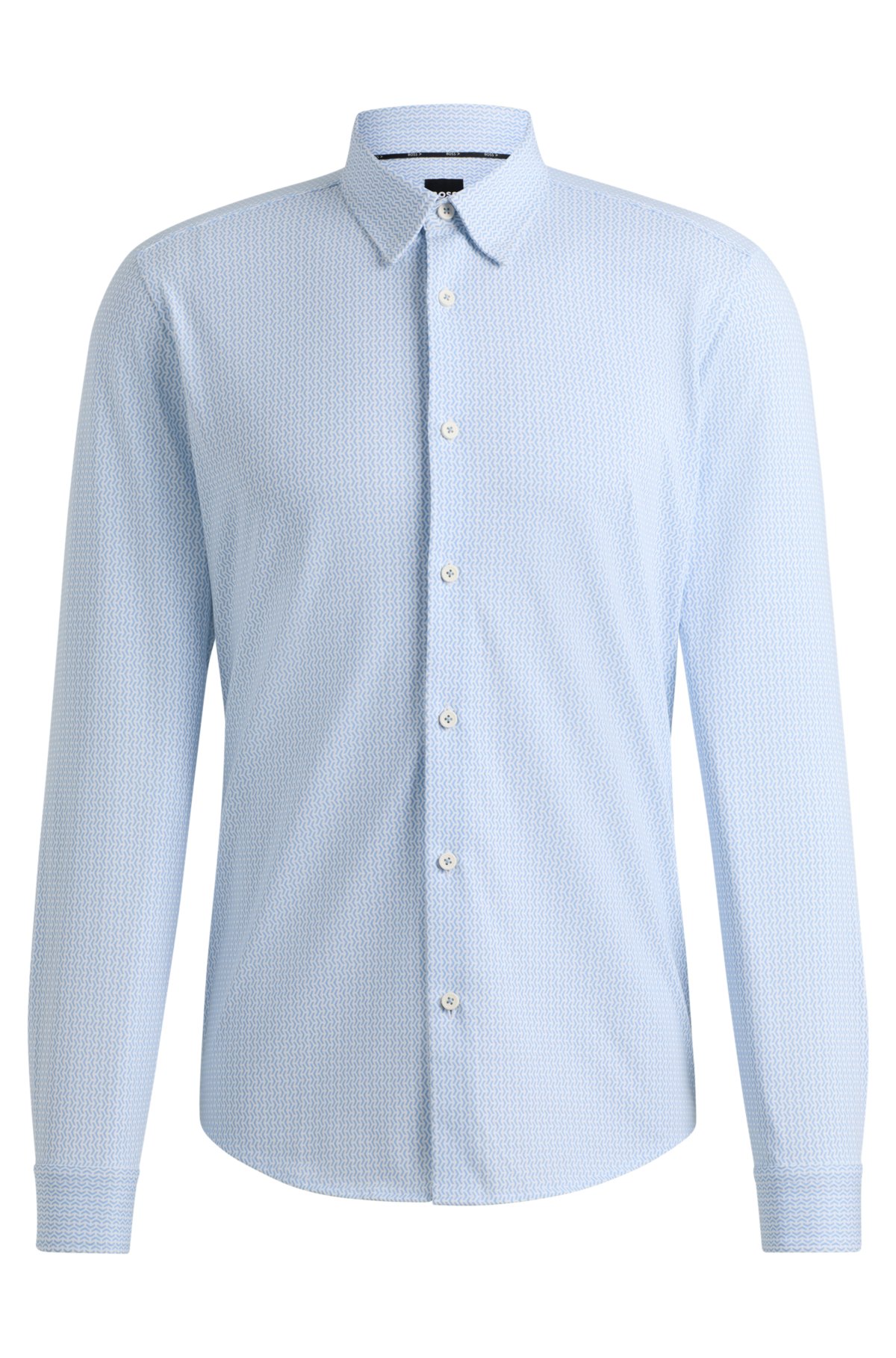 Slim-fit shirt in a printed performance-stretch blend, Light Blue
