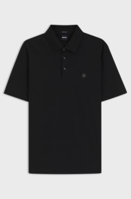 Polo en coton merceris&eacute; &agrave; double monogramme, Noir