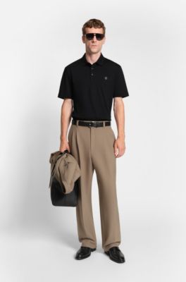 Mercerised-cotton polo shirt with double monogram, Black