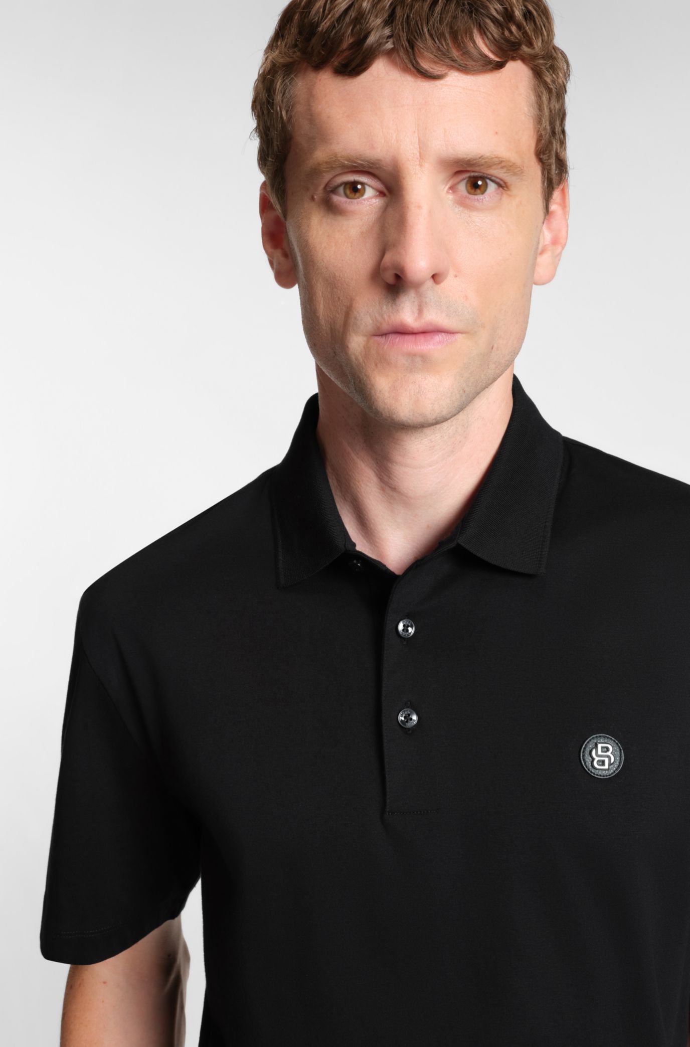 Mercerised-cotton polo shirt with double monogram, Black