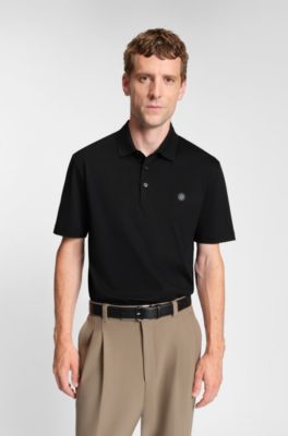 Polo en coton merceris&eacute; &agrave; double monogramme, Noir
