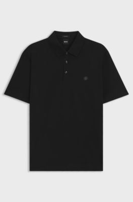 Mercerised-cotton polo shirt with double monogram, Black