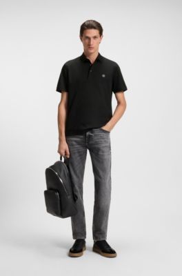 Mercerised-cotton polo shirt with double monogram, Black